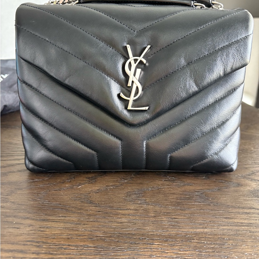 Saint Laurent Black Leather Shoulder Bag with Chain Strap